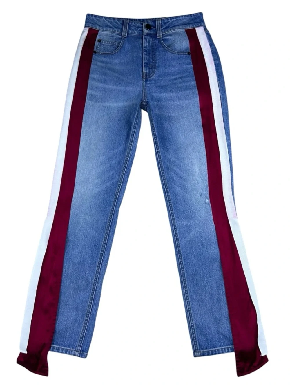 Hellessy High Rise Straight Leg Grosgrain Stripe Side Trim Jeans 28x29 Festival
